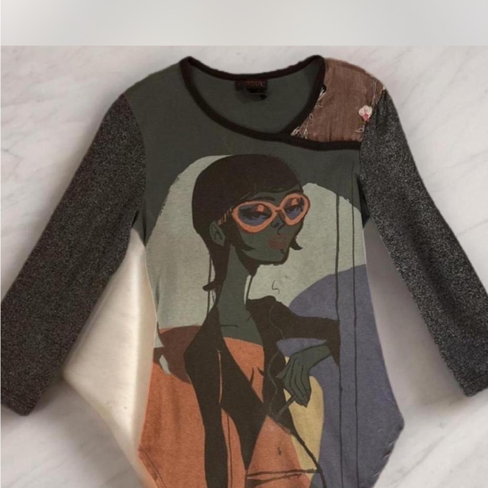 Custo Barcelona Long Sleeve Top with Artistic Print